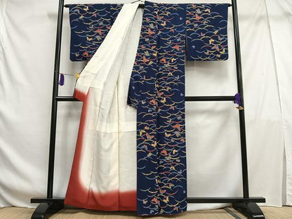 平和屋着物■上質な小紋 舞蝶雪芝文 反端付き 正絹 逸品 AABF6388oa