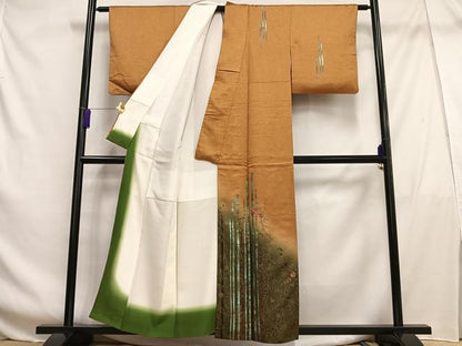 平和屋着物■訪問着 刺繍 枝花文 暈し染め 金糸 金彩 正絹 逸品 AABF6398oa
