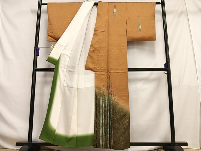 平和屋着物■訪問着 刺繍 枝花文 暈し染め 金糸 金彩 正絹 逸品 AABF6398oa