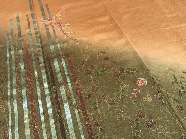 平和屋着物■訪問着 刺繍 枝花文 暈し染め 金糸 金彩 正絹 逸品 AABF6398oa