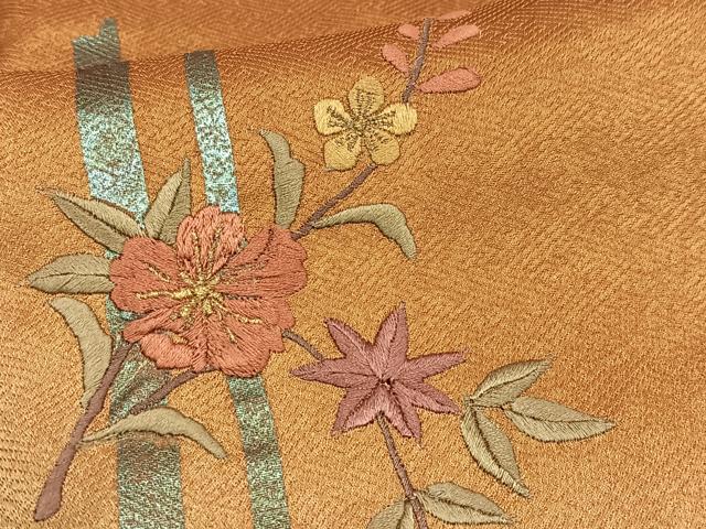 平和屋着物■訪問着 刺繍 枝花文 暈し染め 金糸 金彩 正絹 逸品 AABF6398oa