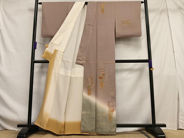 平和屋着物■訪問着 刺繍 飾花文 暈し染め 金彩 正絹 逸品 AABF6400oa