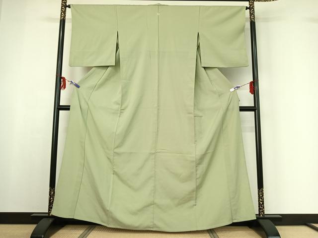 平和屋着物▽上質な色無地 単衣 お召地 山葵色 正絹 逸品 AABF6401jh