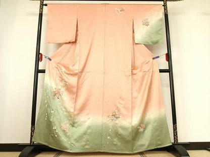 平和屋着物▽訪問着 単衣 中国三大刺繍 相良刺繍 吉祥花車文 暈し染め 金銀糸 金彩 正絹 逸品 未使用 AABF6402jh