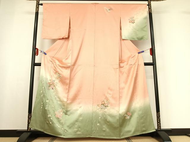 平和屋着物▽訪問着 単衣 中国三大刺繍 相良刺繍 吉祥花車文 暈し染め 金銀糸 金彩 正絹 逸品 未使用 AABF6402jh