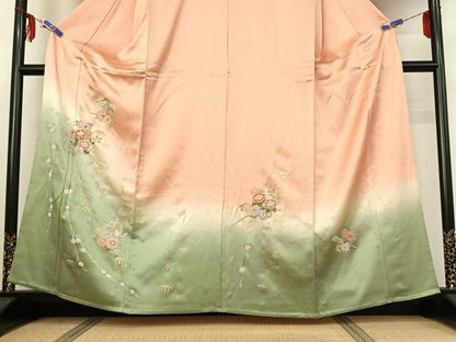 平和屋着物▽訪問着 単衣 中国三大刺繍 相良刺繍 吉祥花車文 暈し染め 金銀糸 金彩 正絹 逸品 未使用 AABF6402jh