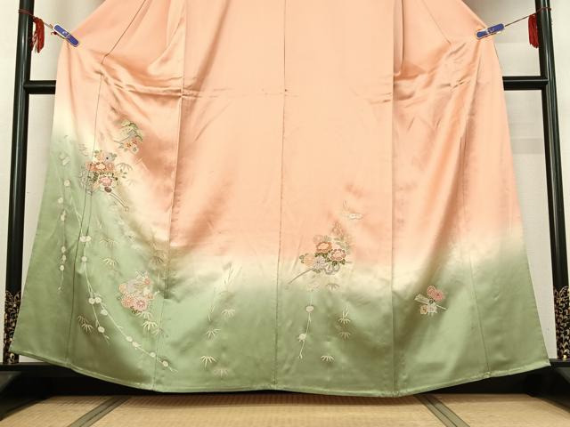 平和屋着物▽訪問着 単衣 中国三大刺繍 相良刺繍 吉祥花車文 暈し染め 金銀糸 金彩 正絹 逸品 未使用 AABF6402jh