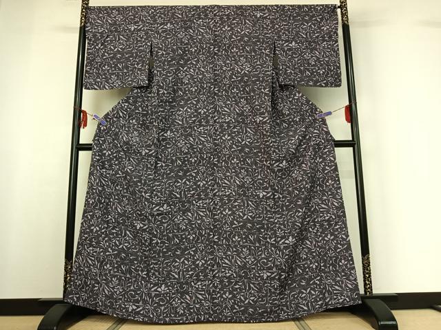 平和屋着物▽上質な小紋 単衣 草花文 正絹 逸品 AABF6403jh