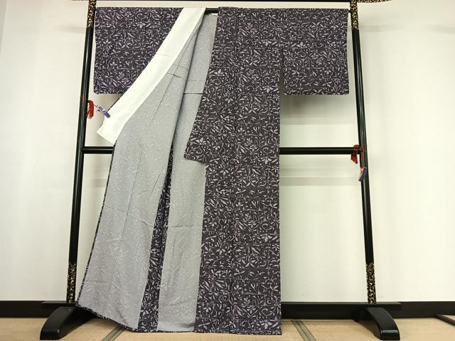 平和屋着物▽上質な小紋 単衣 草花文 正絹 逸品 AABF6403jh