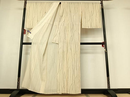 平和屋着物▽上質な小紋 無双 絽袷 絽×絽 変わり縞 正絹 逸品 AABF6405jh