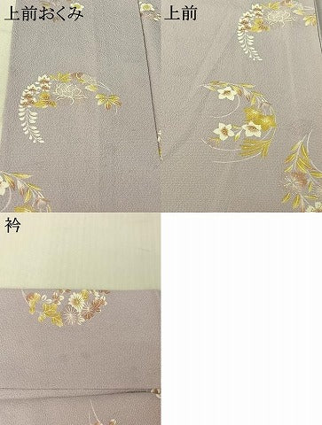 平和屋着物▽上質な小紋 単衣 草花文 正絹 逸品 AABF6406jh
