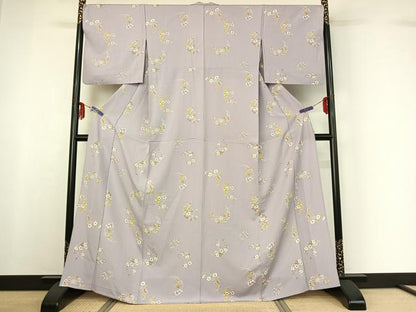平和屋着物▽上質な小紋 単衣 草花文 正絹 逸品 AABF6406jh