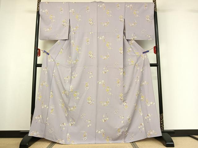 平和屋着物▽上質な小紋 単衣 草花文 正絹 逸品 AABF6406jh