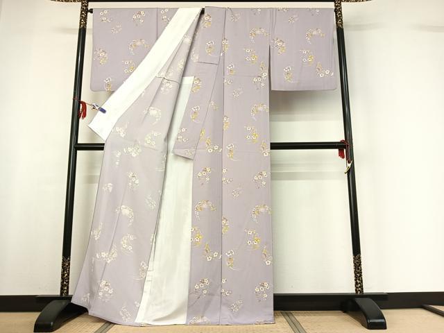 平和屋着物▽上質な小紋 単衣 草花文 正絹 逸品 AABF6406jh