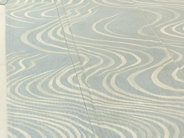 平和屋着物▽上質な小紋　無双　紗袷　紗×絽　作家物　流水文　銀彩　正絹　逸品　AABF6407jh