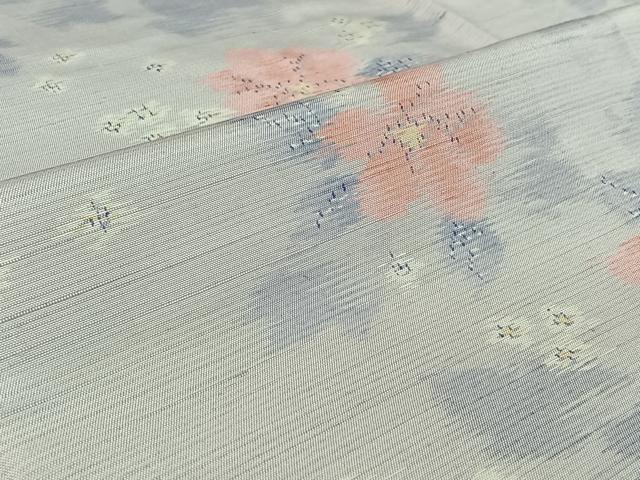 平和屋着物▽天山紬　単衣　草花文　反端付き　正絹　逸品　AABF6408jh