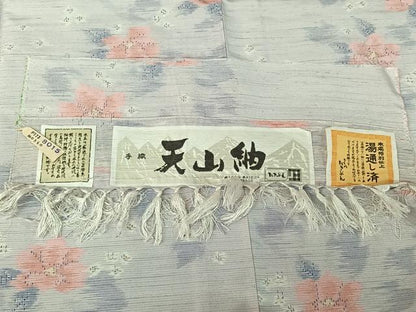 平和屋着物▽天山紬　単衣　草花文　反端付き　正絹　逸品　AABF6408jh