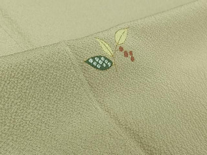 平和屋着物▽上質な小紋 単衣 南天文 金銀彩 鬼しぼ縮緬 正絹 逸品 AABF6411jh