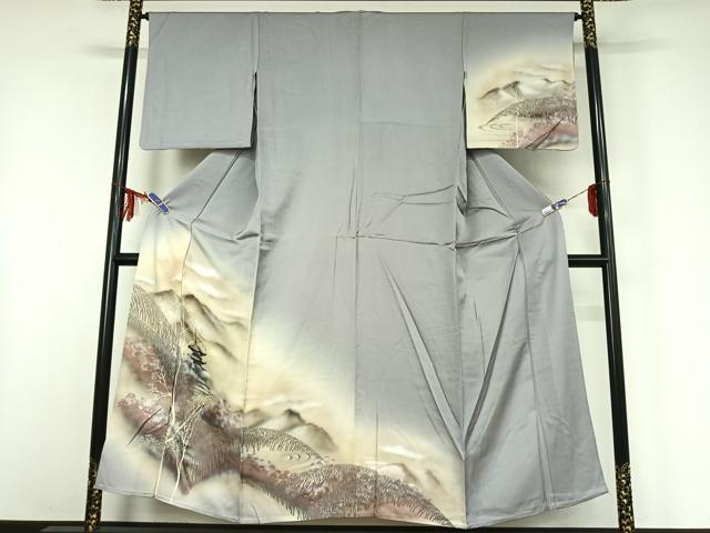 平和屋着物▽訪問着 単衣 風景文 暈し染め 正絹 逸品 AABF6412jh