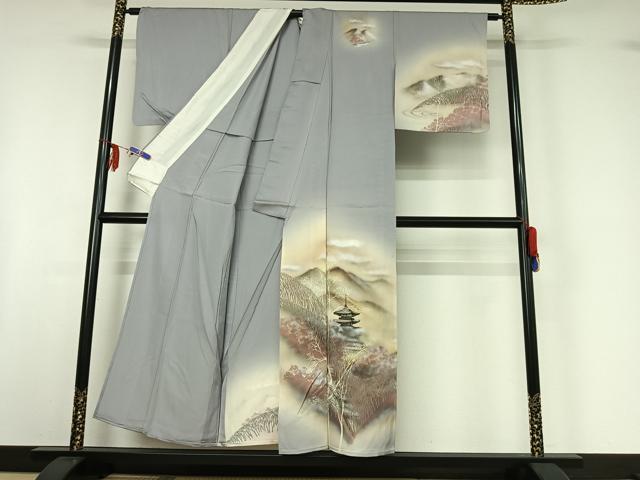 平和屋着物▽訪問着 単衣 風景文 暈し染め 正絹 逸品 AABF6412jh