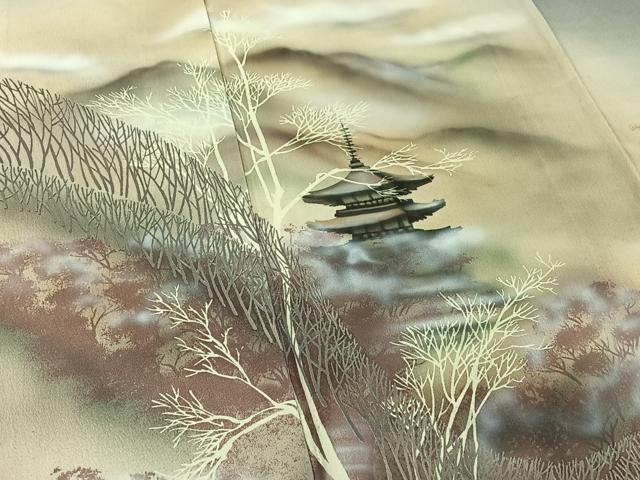 平和屋着物▽訪問着 単衣 風景文 暈し染め 正絹 逸品 AABF6412jh