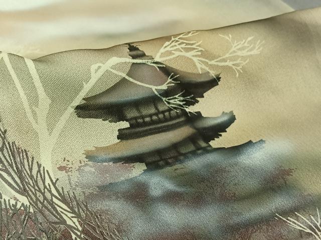 平和屋着物▽訪問着 単衣 風景文 暈し染め 正絹 逸品 AABF6412jh
