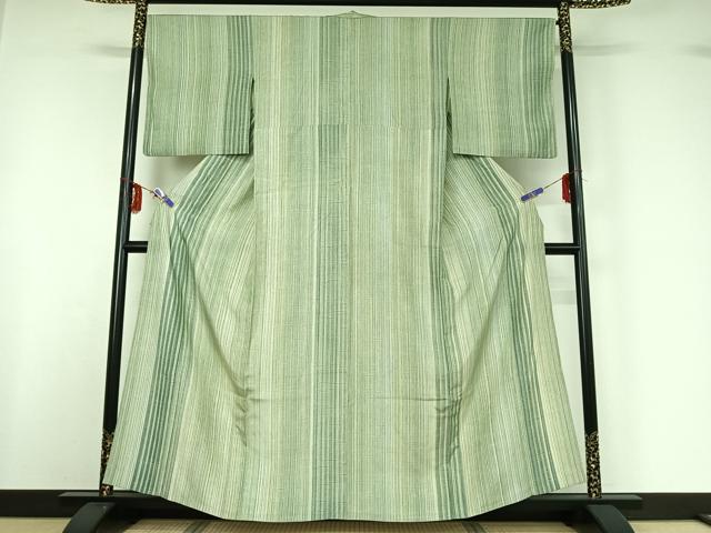 平和屋着物▽上質な紬 単衣 縞 正絹 逸品 AABF6413jh