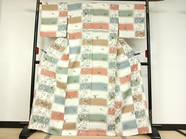 平和屋着物▽上質な小紋　単衣　横段吉祥花文　暈し染め　金彩　正絹　逸品　AABF6416jh