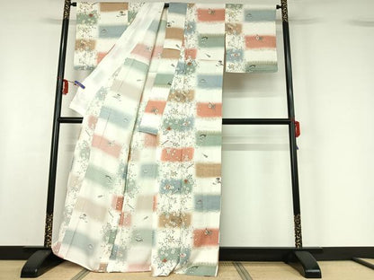 平和屋着物▽上質な小紋　単衣　横段吉祥花文　暈し染め　金彩　正絹　逸品　AABF6416jh