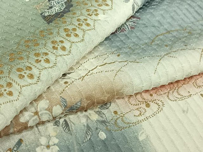 平和屋着物▽上質な小紋　単衣　横段吉祥花文　暈し染め　金彩　正絹　逸品　AABF6416jh