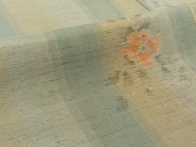平和屋着物▽京都の和装業の老舗一門　千切屋　紬　単衣　草花文　反端付き　正絹　逸品　AABF6417jh