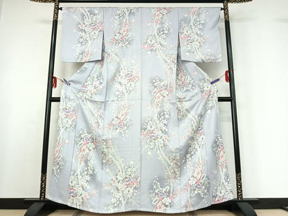 平和屋着物▽上質な小紋 単衣 熨斗花文 正絹 逸品 AABF6418jh