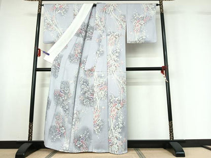 平和屋着物▽上質な小紋 単衣 熨斗花文 正絹 逸品 AABF6418jh