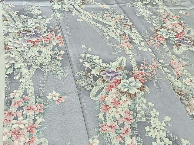 平和屋着物▽上質な小紋 単衣 熨斗花文 正絹 逸品 AABF6418jh