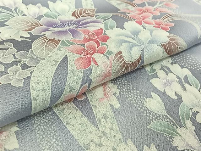 平和屋着物▽上質な小紋 単衣 熨斗花文 正絹 逸品 AABF6418jh