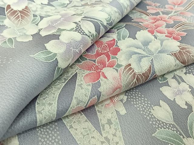 平和屋着物▽上質な小紋 単衣 熨斗花文 正絹 逸品 AABF6418jh