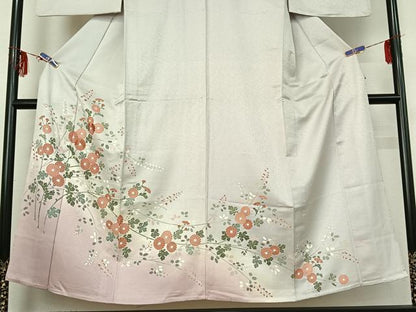 平和屋着物▽訪問着 単衣 刺繍 草花文 暈し染め 正絹 逸品 AABF6421jh