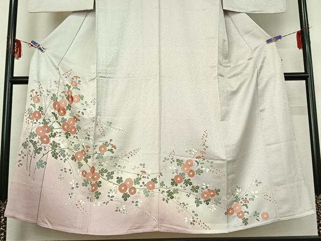 平和屋着物▽訪問着 単衣 刺繍 草花文 暈し染め 正絹 逸品 AABF6421jh