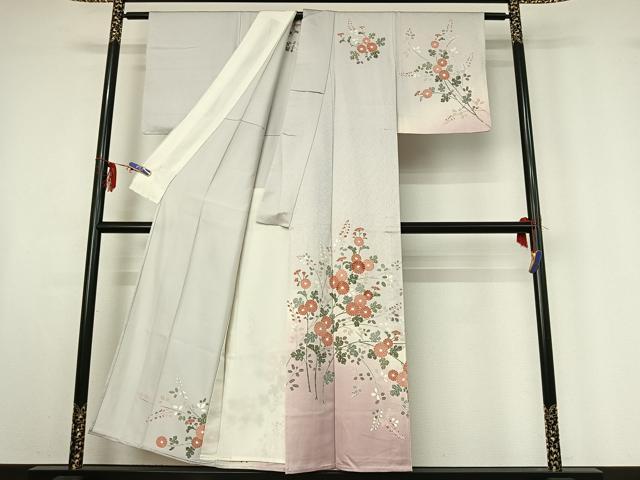 平和屋着物▽訪問着 単衣 刺繍 草花文 暈し染め 正絹 逸品 AABF6421jh