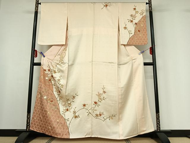 平和屋着物▽訪問着 単衣 駒刺繍 橘 金彩 やまと誂製 正絹 逸品 AABF6422jh