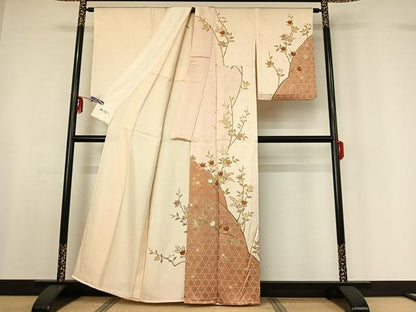 平和屋着物▽訪問着 単衣 駒刺繍 橘 金彩 やまと誂製 正絹 逸品 AABF6422jh
