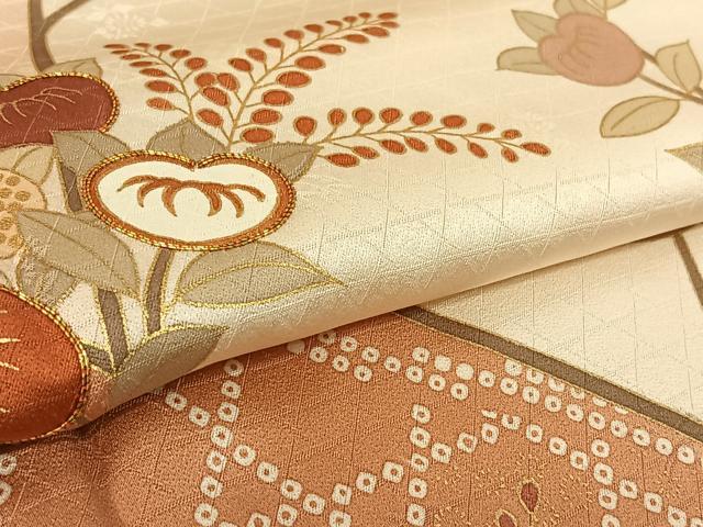 平和屋着物▽訪問着 単衣 駒刺繍 橘 金彩 やまと誂製 正絹 逸品 AABF6422jh