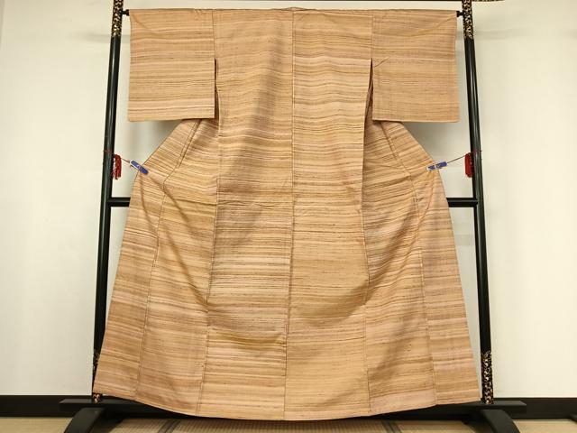 平和屋着物▽上質な紬　単衣　横段文　正絹　逸品　AABF6423jh