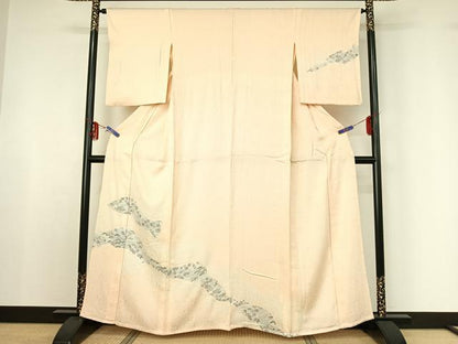 平和屋着物▽訪問着 単衣 手描き 草花文 正絹 逸品 AABF6424jh