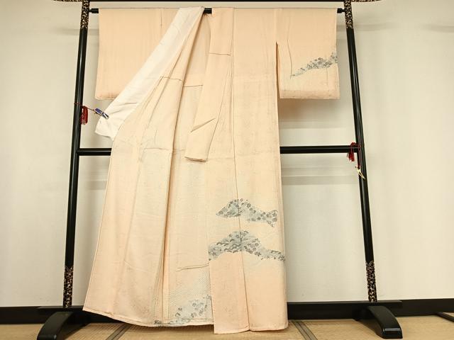 平和屋着物▽訪問着 単衣 手描き 草花文 正絹 逸品 AABF6424jh