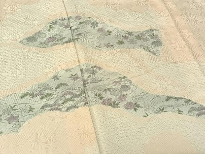 平和屋着物▽訪問着 単衣 手描き 草花文 正絹 逸品 AABF6424jh