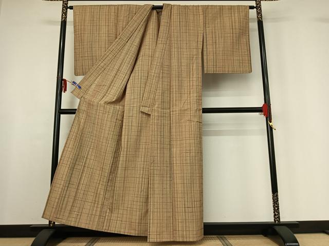 平和屋着物▽小紋　単衣　格子　AABF6425jh