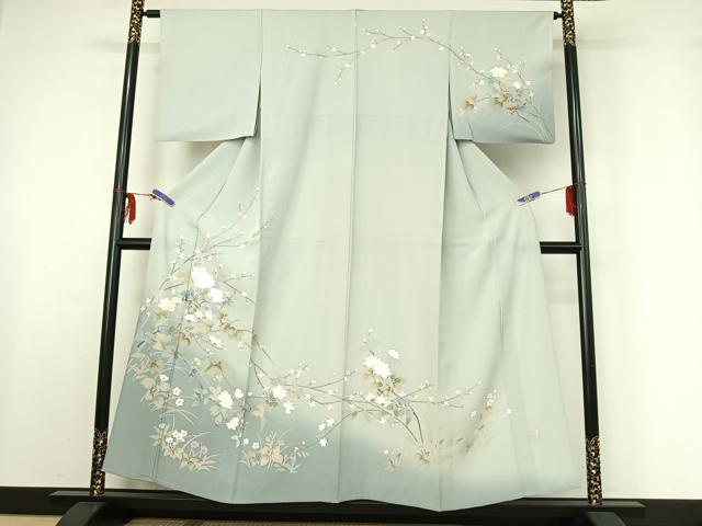 平和屋着物▽訪問着 単衣 友禅 作家物 枝花文 暈し染め 正絹 逸品 AABF6427jh