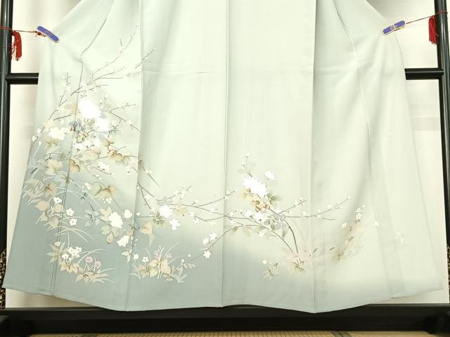 平和屋着物▽訪問着 単衣 友禅 作家物 枝花文 暈し染め 正絹 逸品 AABF6427jh