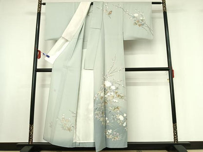 平和屋着物▽訪問着 単衣 友禅 作家物 枝花文 暈し染め 正絹 逸品 AABF6427jh